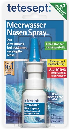 tetesept Meerwasser Nasen Spray – 1 x 20 ml – Nasenspray bei Erkältung - Reinigung der verstopften Nase & natürliche Befeuchtung trockener Nasenschleimhäute im Sale